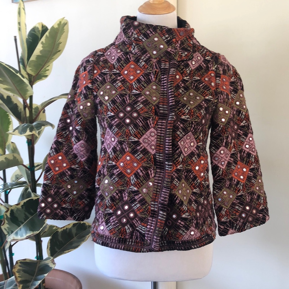 Embroidered High Collar Jacket by Tolani size S